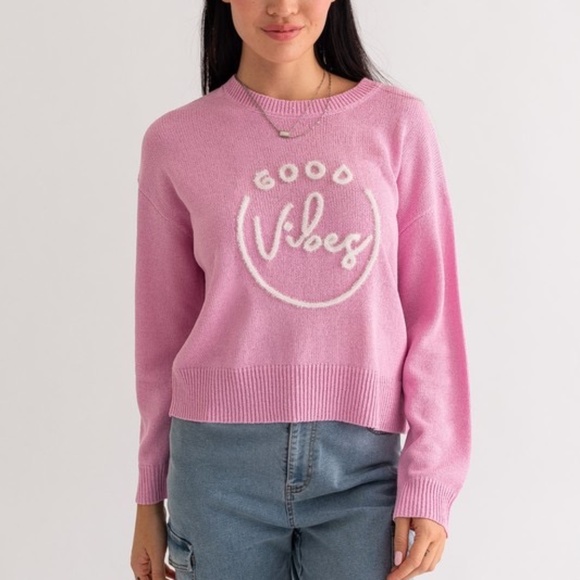 LELIS Collection GOOD VIBES Tinsel CrewNeck Knit Top - Picture 2 of 5